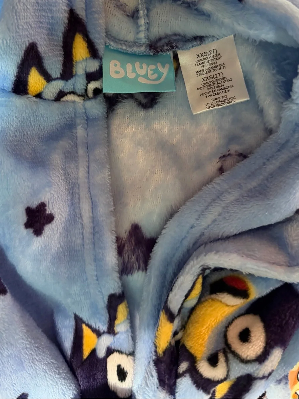Bluey Kids 3-Piece Pajama Set with Plush Robe - Blue & White